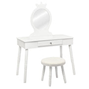 Toeletta con specchio per bambini, Set tavolo e sedia toeletta con cassetti e sgabello imbottito, Bianco