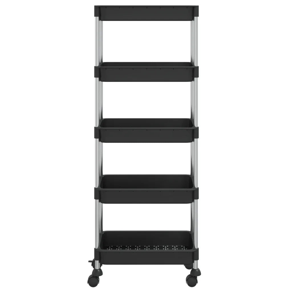 Carrello da Cucina 5 Ripiani Nero 42x29x128 cm Ferro e ABS CFW3170208