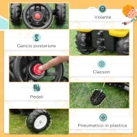Ruspa Giocattolo a Pedali per Bambini 3-6 Anni con 6 Ruote, in Acciaio e Plastica, 107x42x71 cm, Giallo