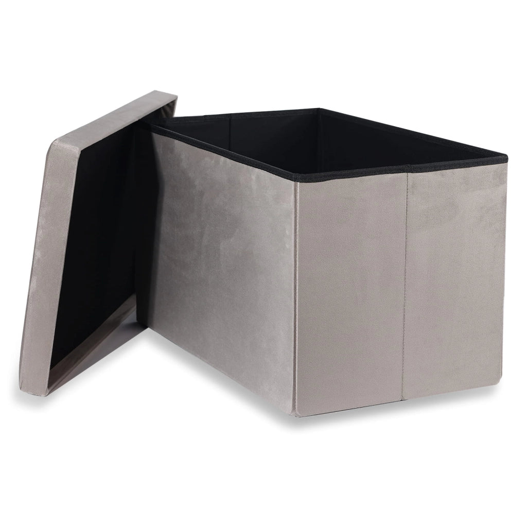 Valora POUF PIEGHEVOLE XL Seduta Contenitore in Velluto Grigio-Beige