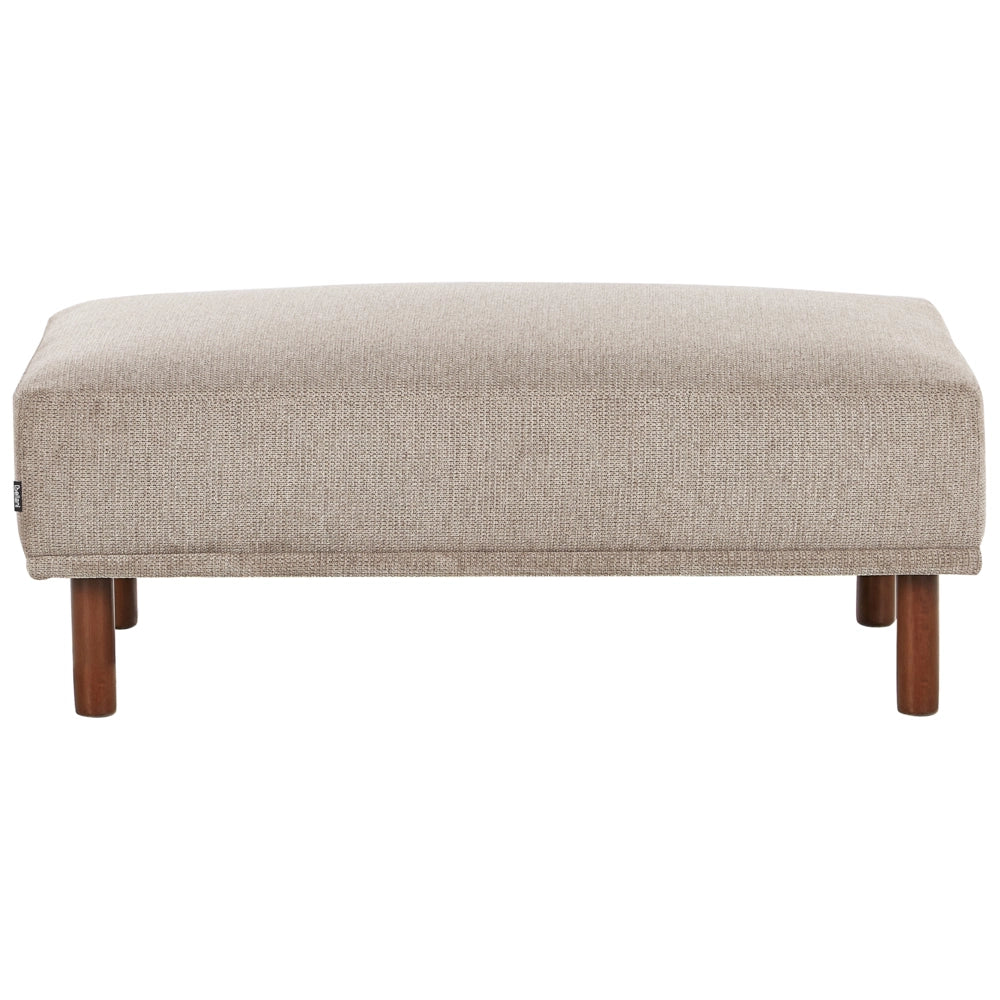 Pouf tortora rettangolare con gambe in legno di gomma verniciato marrone stile minimalista