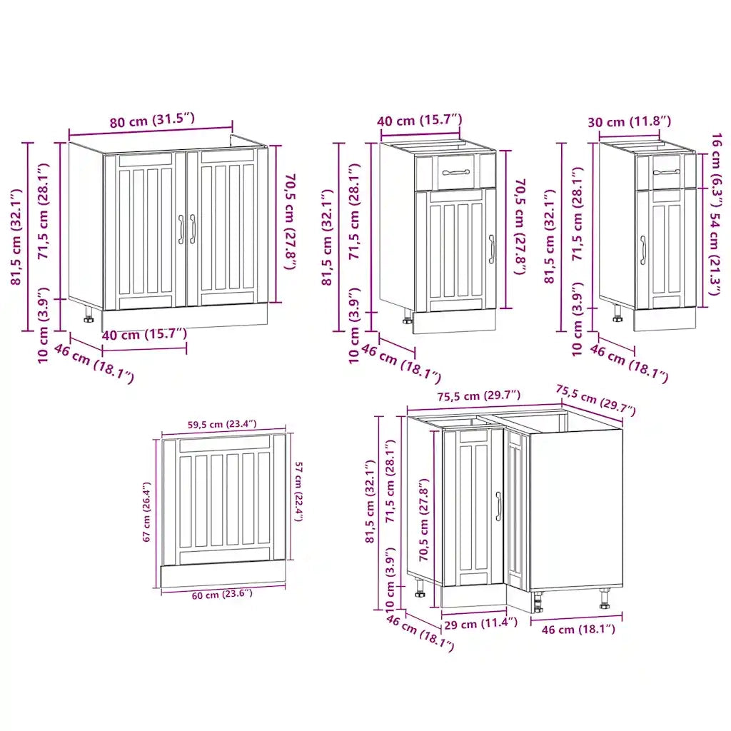 Set Mobili da Cucina 11 pz Kalmar Rovere Artigianale Truciolato 3314950