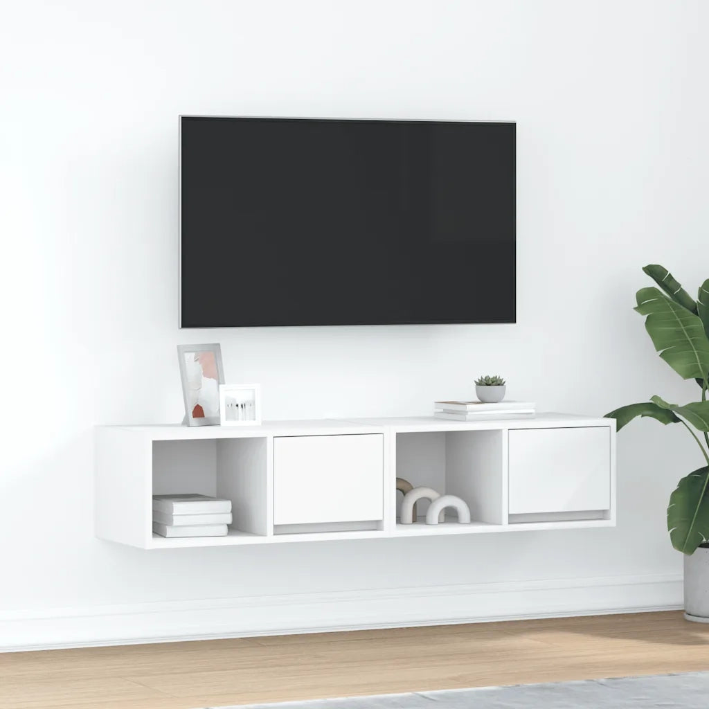 Mobili TV a Parete 2pz Bianchi 60x31x25,5 cm Legno Multistrato 861437