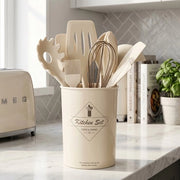 Set di utensili in silicone da cucina beige, 12 pezzi, 32,5 cm, resistente al surriscaldamento, antiscivolo.