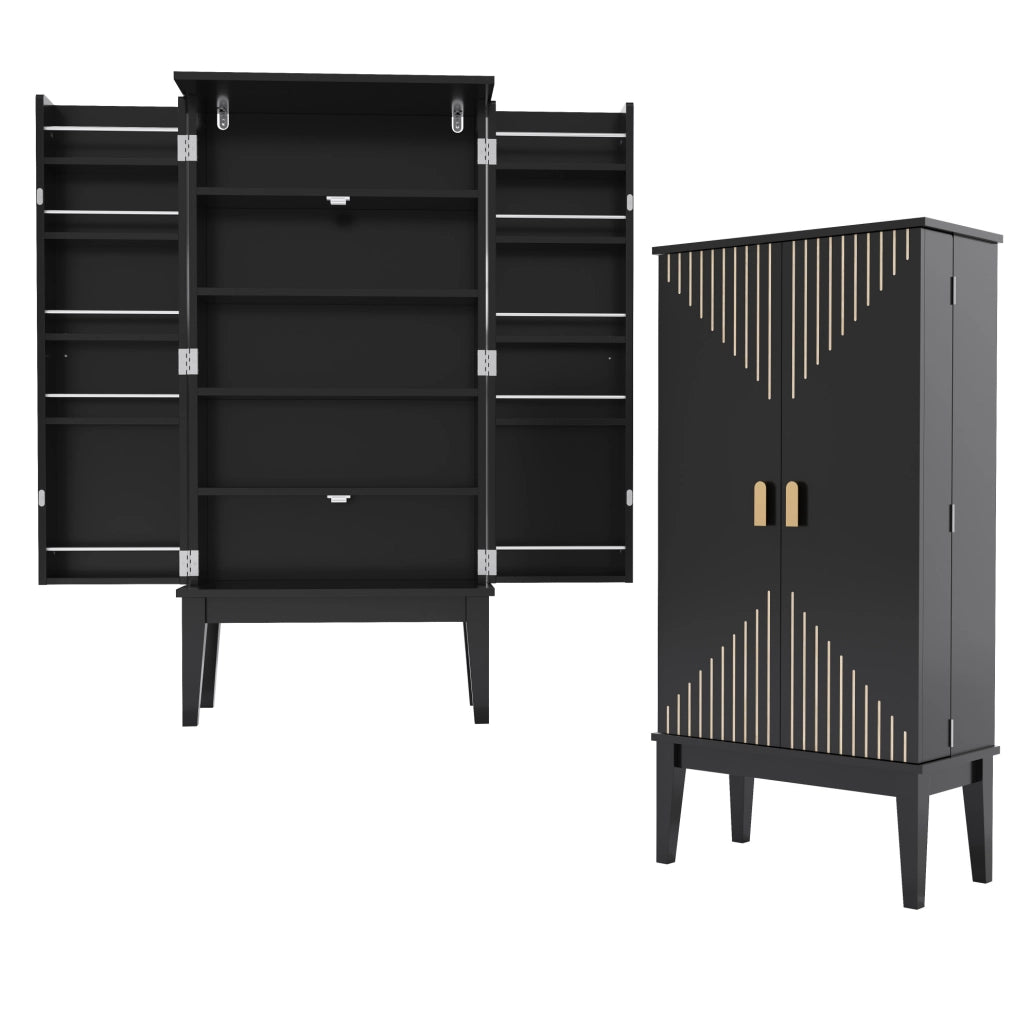 Armadio contenitore 120x59x30 cm con 5 ripiani e 2 ante; in MDF; nero