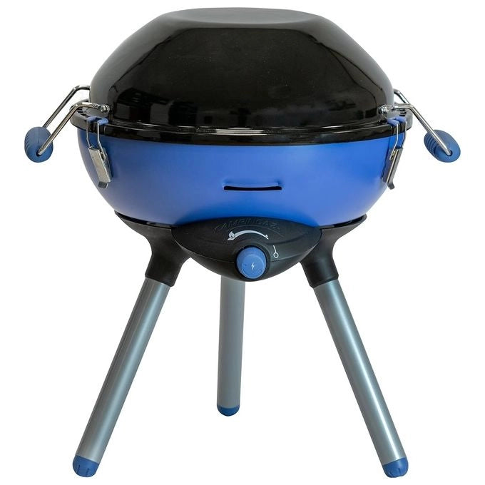 Campingaz 2177091 Party Grill 400 Caravan Grill 2000 W propano-butano con coperchio rimovibile e 3 gambe colore Nero Blu Acciaio satinato