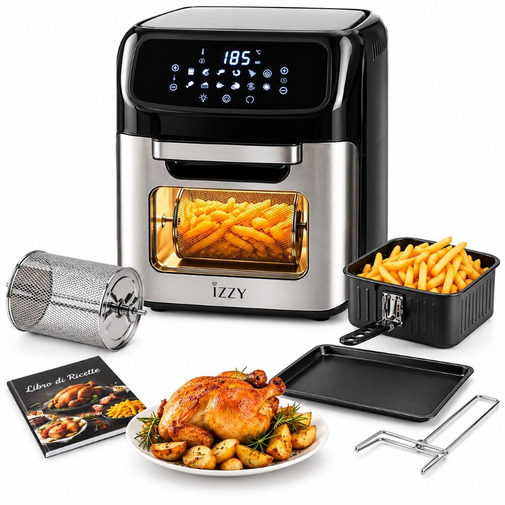 Forno Friggitrice ad Aria 12LT 6in1 1800W Fornetto Digitale con Girarrosto e Touch Screen