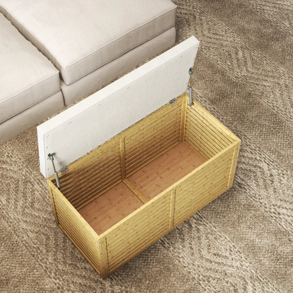 Panca contenitore imbottita ¨C Xylo ¨C tessuto lino grigio bamb¨´ naturale