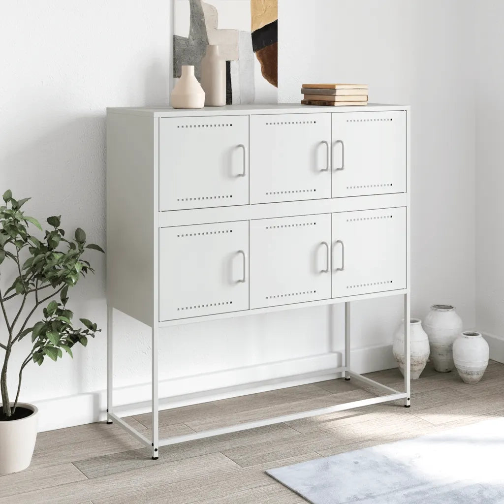 Credenza-Buffet-Armadio da cucina Bianca 100,5x39x107 cm in Acciaio 648254