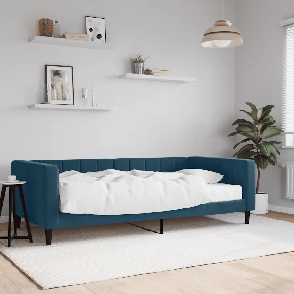 Divano Letto con Materasso Blu 100x200 cm in Velluto