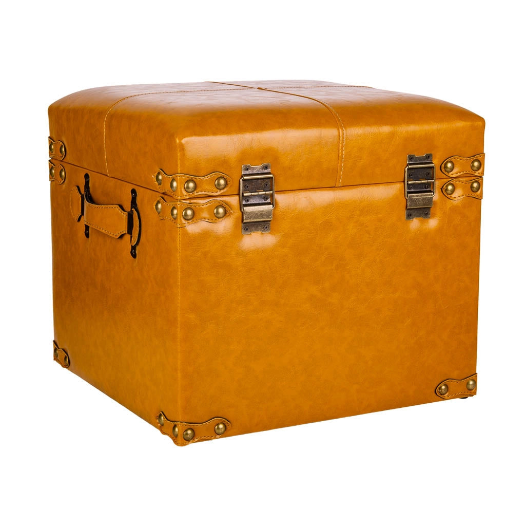 Sgabello con cassetti in similpelle arancione 38x38x35h