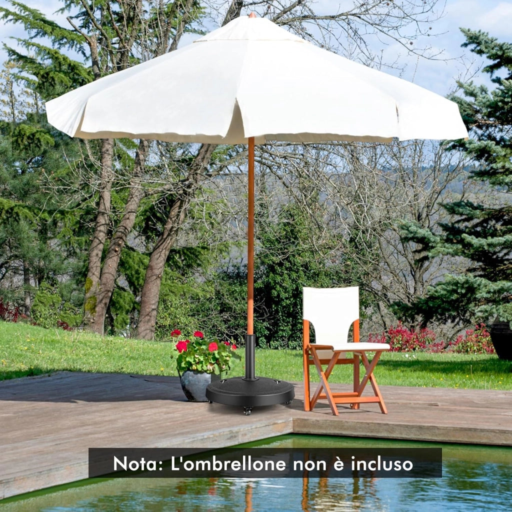 Base Ombrellone con Rotelle da Esterno 23 kg, Supporto Rotondo per Ombrellone 52 CM con Diametro Palo 38/48 MM, Base per Ombrellone Robusta da Giardino Esterno