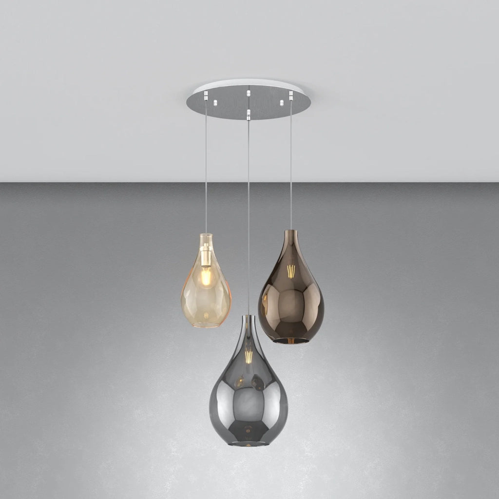 Lampadario Contemporaneo Drop 2.0 Metallo Cromo Vetro Multicolor 3 Luci E27