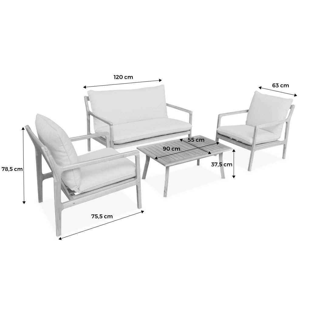 Salotto da giardino in acacia, 4 posti, beige