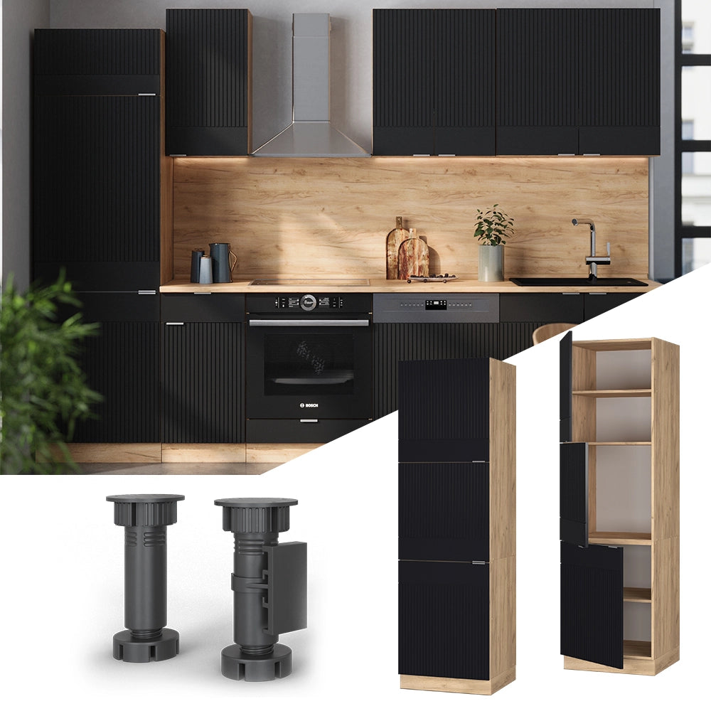 Mobile per forno da incasso Fame-Line Nero rigato/Rovere dorato 60 cm Vicco