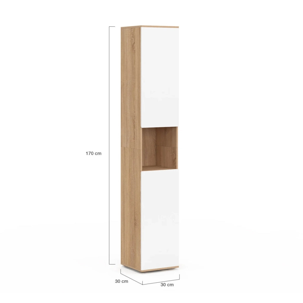 IDMarket - TOMI pensile da bagno a 2 ante e 1 nicchia in faggio bianco