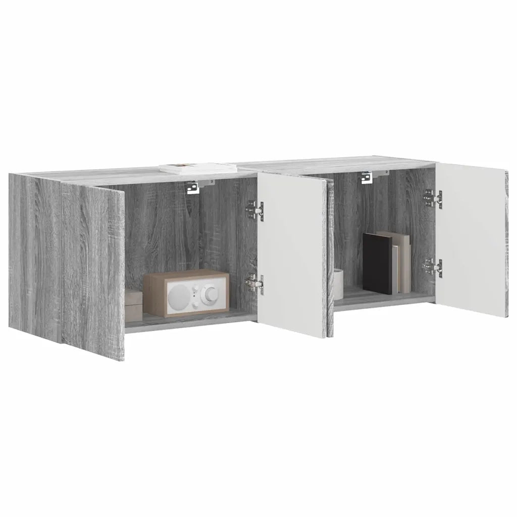 Mobile TV da parete 2 pz-Set di 2 Mobile TV a Muro-Credenza TV Grigio Sonoma 59,5 x 31 x 40 cm