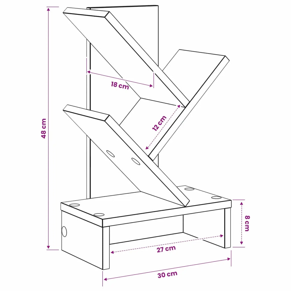 Scaffale per Libri a Forma di Albero 3 Strati 30 x 18 x 48 cm 8012361