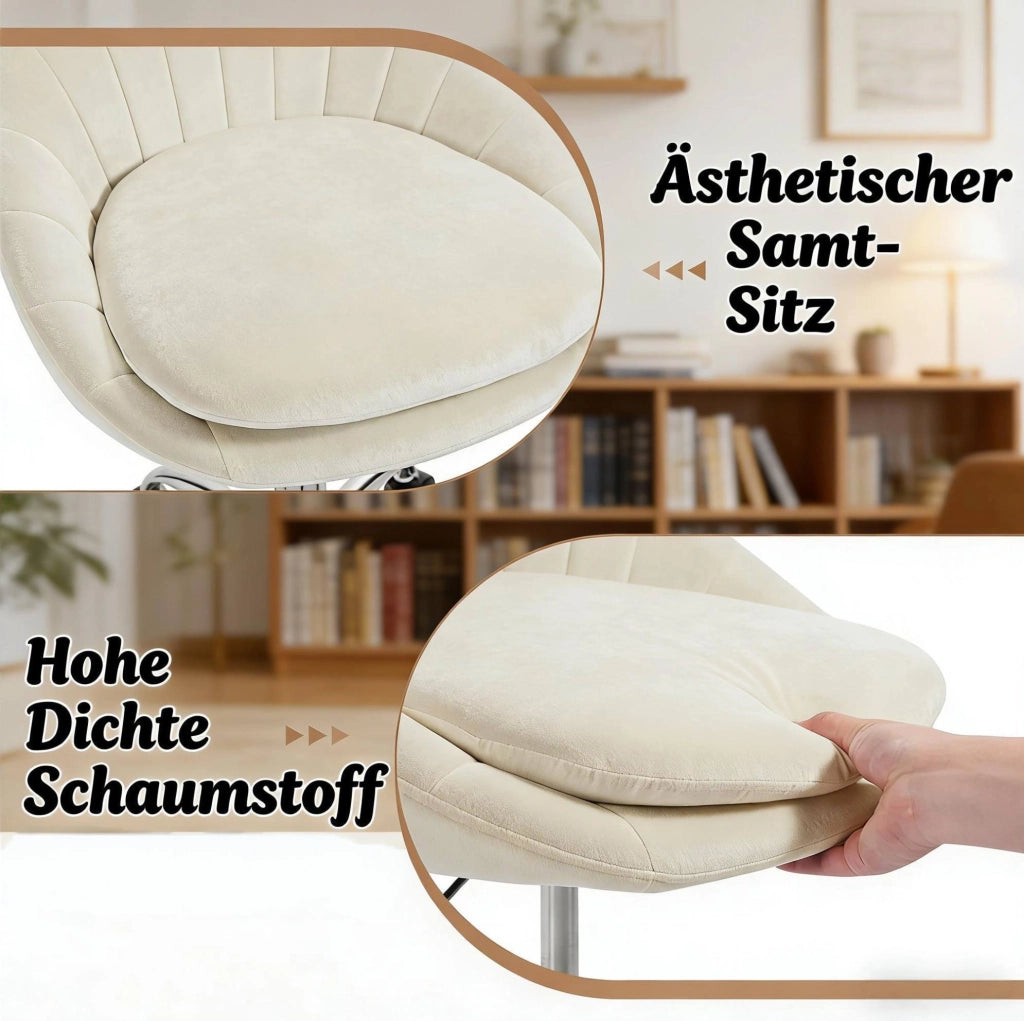 Sedia da ufficio in velluto beige con schienale ergonomico e altezza regolabile