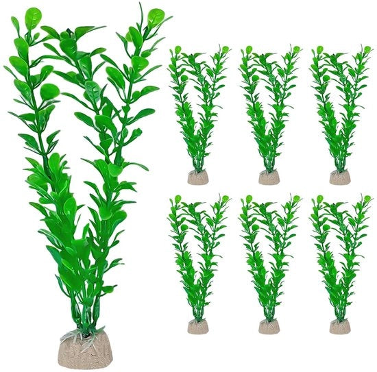 Collezione di piante artificiali per acquario - Set di 6 pezzi - 20 cm di altezza - Decorazione in plastica - Ambientalmente compatibile - Facile da installare - Decorazione per acquario