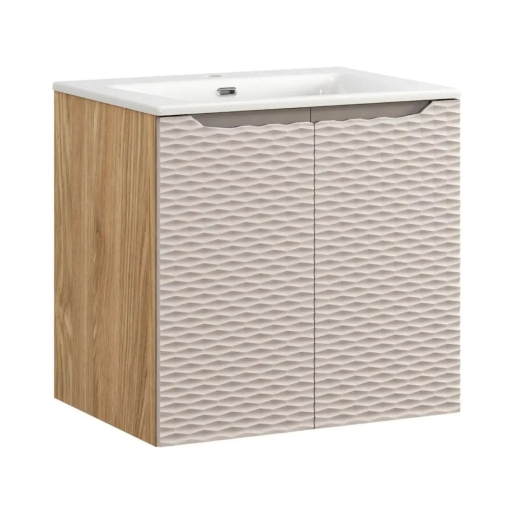 Set da bagno YOKA beige: mobile sottolavabo con armadietti 60 cm + lavabo da incasso