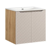 Set da bagno YOKA beige: mobile sottolavabo con armadietti 60 cm + lavabo da incasso