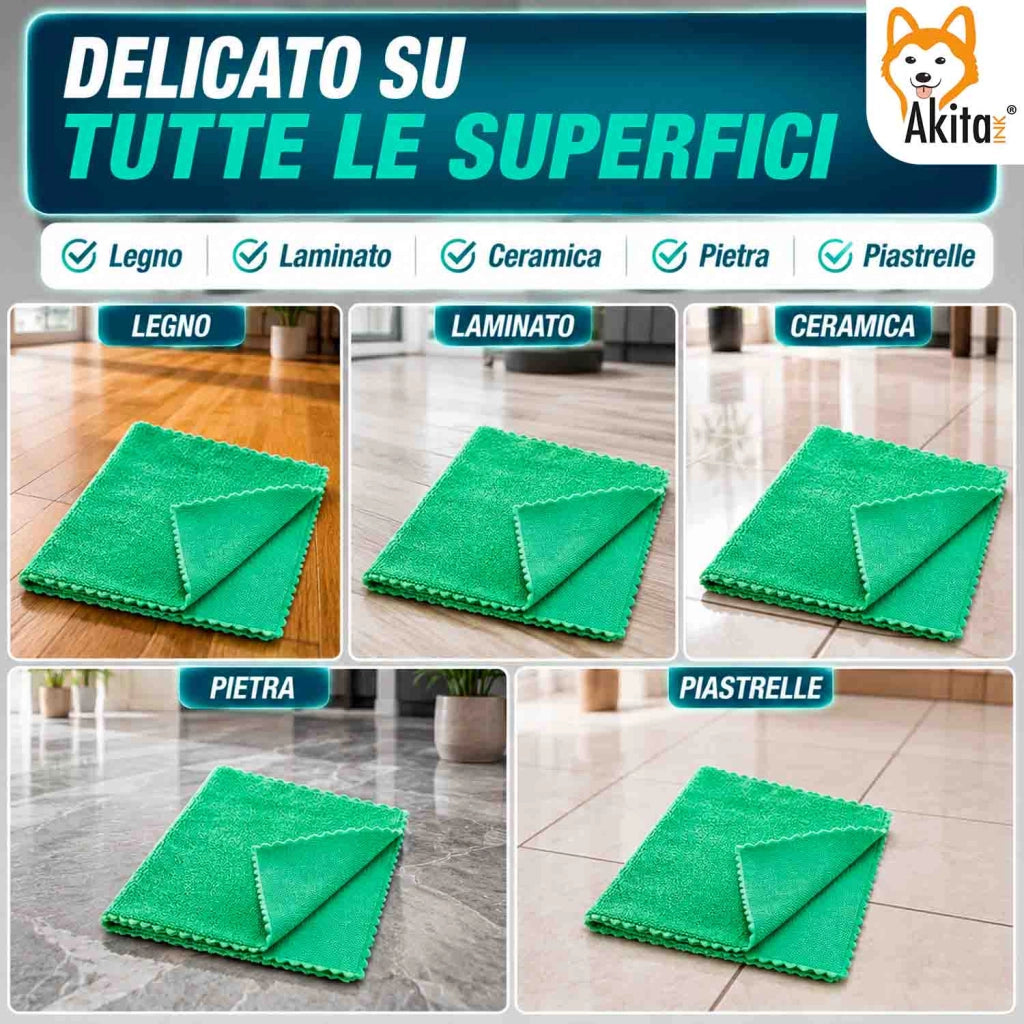 Akitaink 3 Panni Pavimenti Microfibra Doppia Azione 50x70 cm
