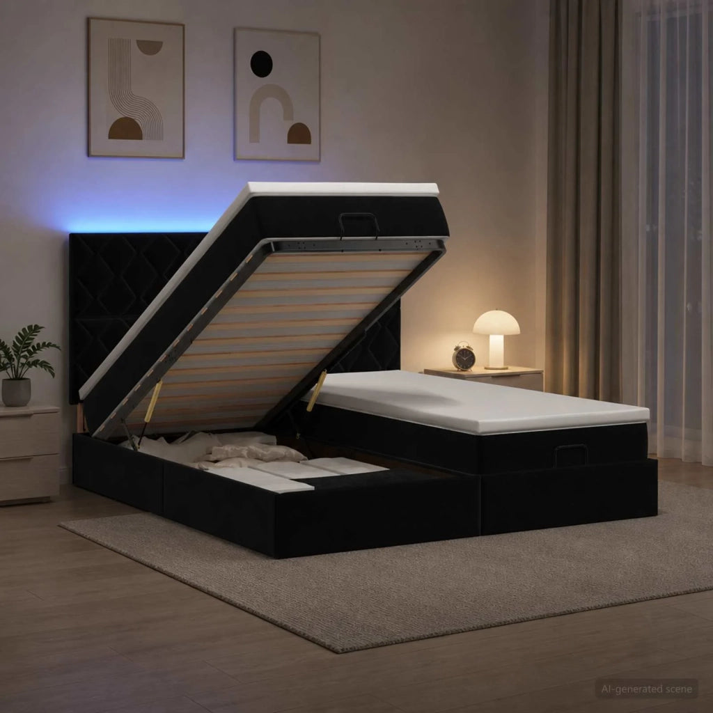 Letto Ottomano con Materasso e LED Nero 160 x 200 cm Velluto 3458510