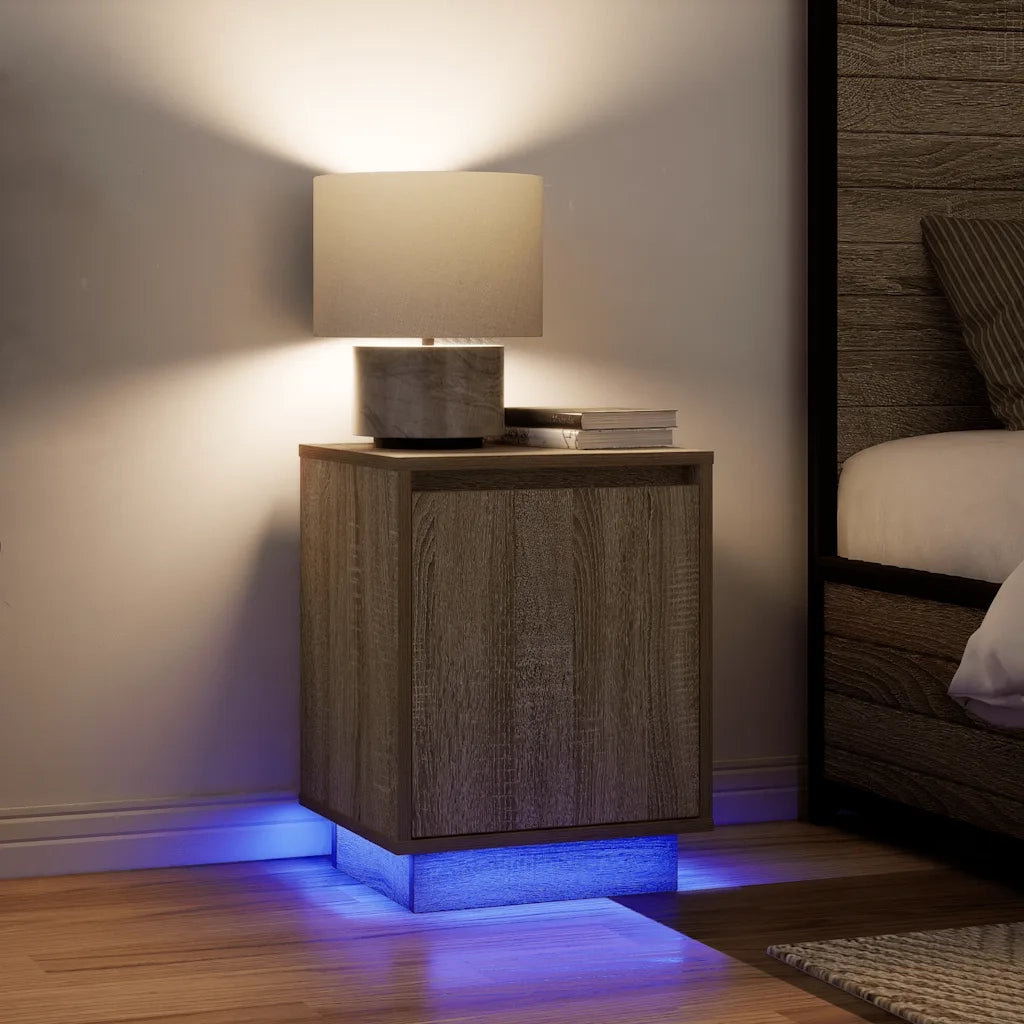 Comodino con Luci LED Rovere Sonoma 38x34x50 cm