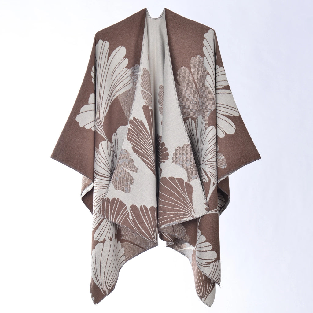 Elegante scialle da donna in cashmere spesso, stile mantella, due in uno
