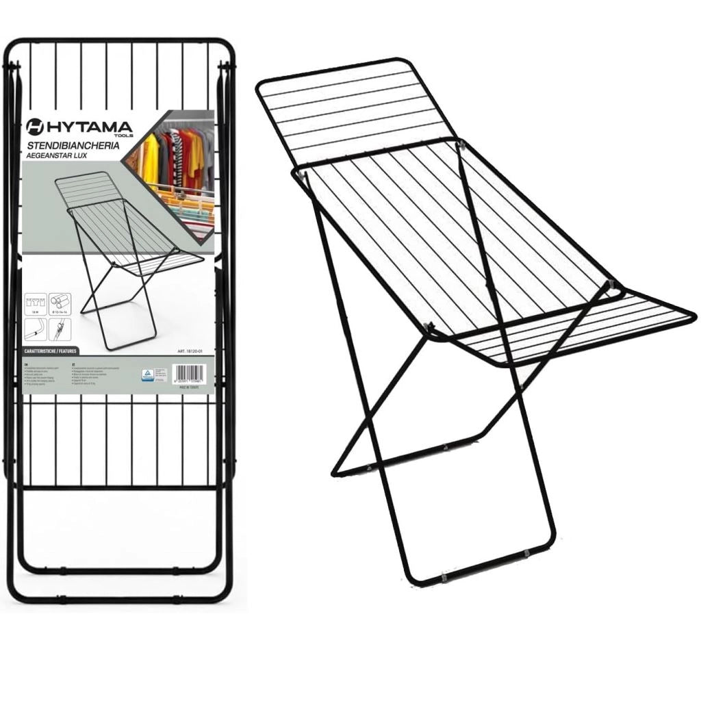 Stendino Stendibiancheria in Metallo Verniciato Nero Aegeanstar 182 x 55 x 102 cm