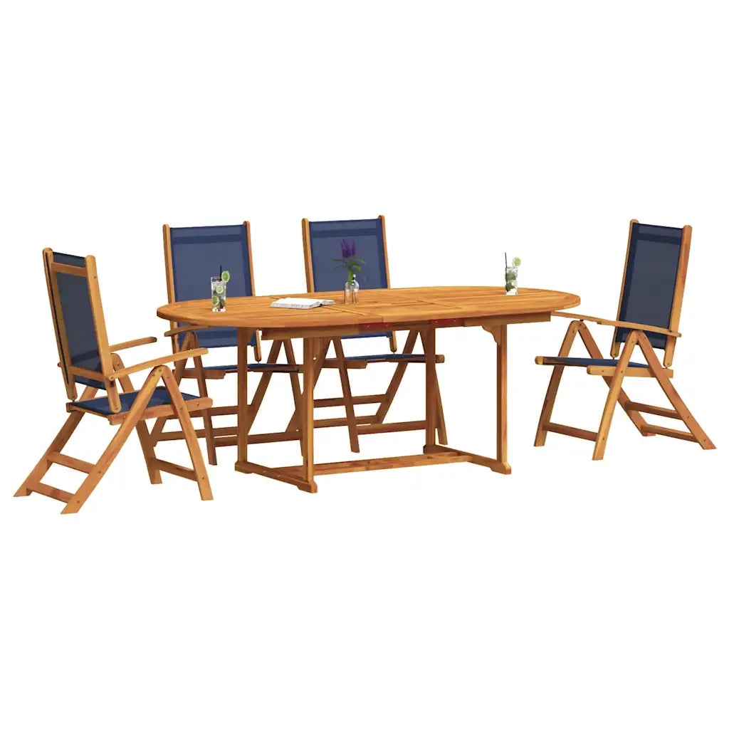 Set Pranzo da Giardino 5pz Legno Massello di Acacia e Textilene