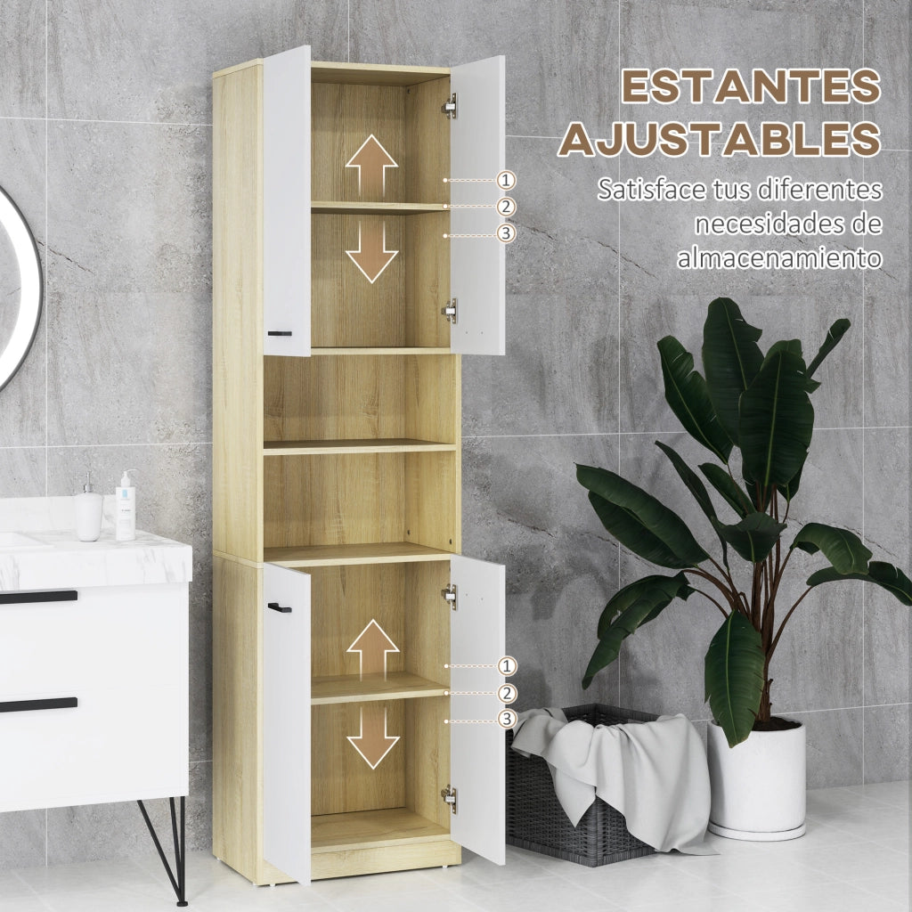 Mobile Colonna Bagno ¨C Xylo ¨C Bianco Rovere 4 Ante 2 Ripiani 53x33,5x195,7 cm