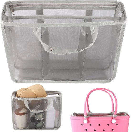 Organizzatore di spiaggia compatibile con Bogg Bag, borsa da spiaggia con fodera a mesh, spazio di stoccaggio portatile, occhiali da sole cosmetici, bottiglia d'acqua