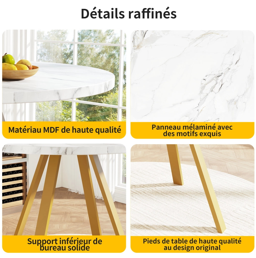Set tavolo da pranzo rotondo bianco e oro con 4 sedie