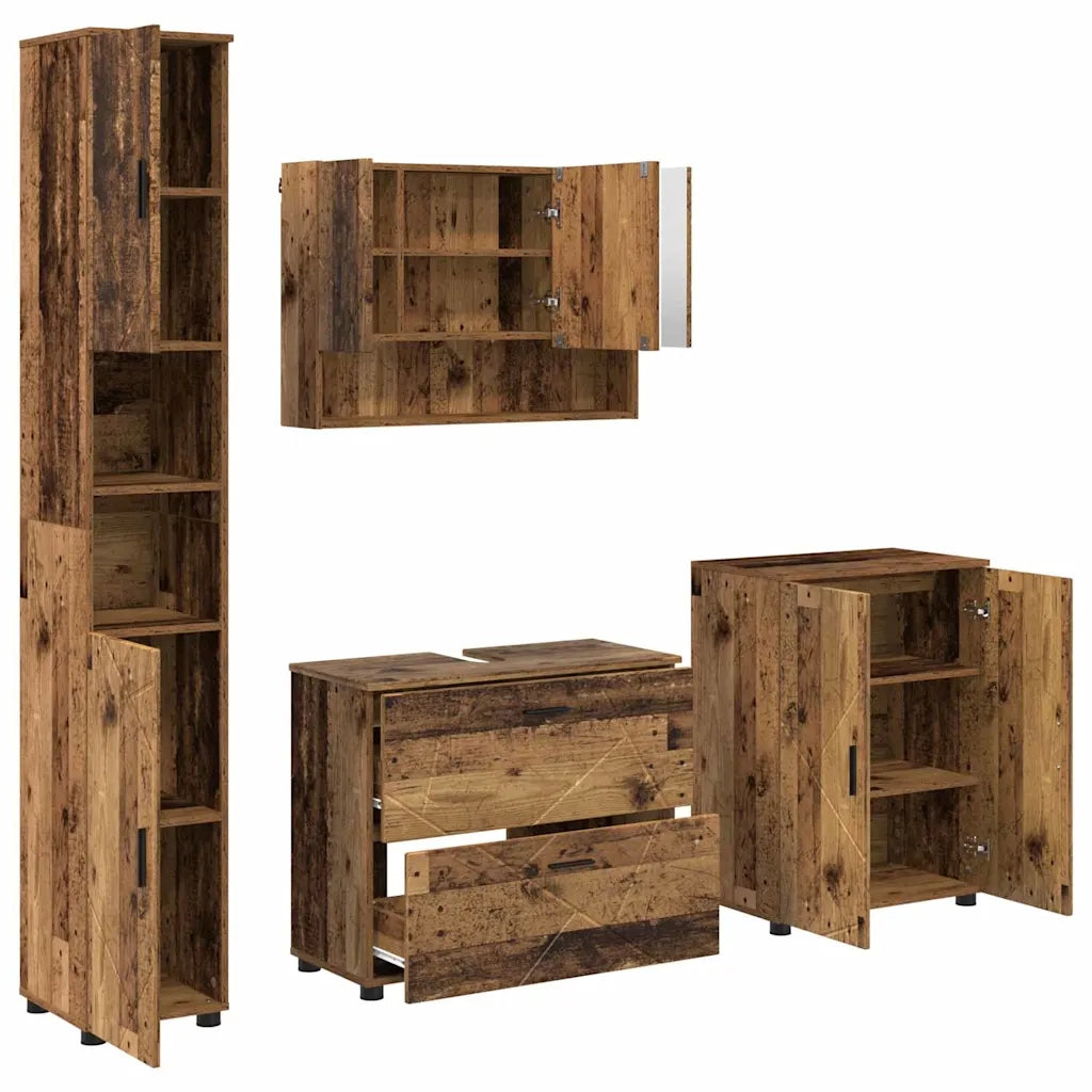 Set di mobili per il bagno con cassetto 4 pcs Legno vecchio