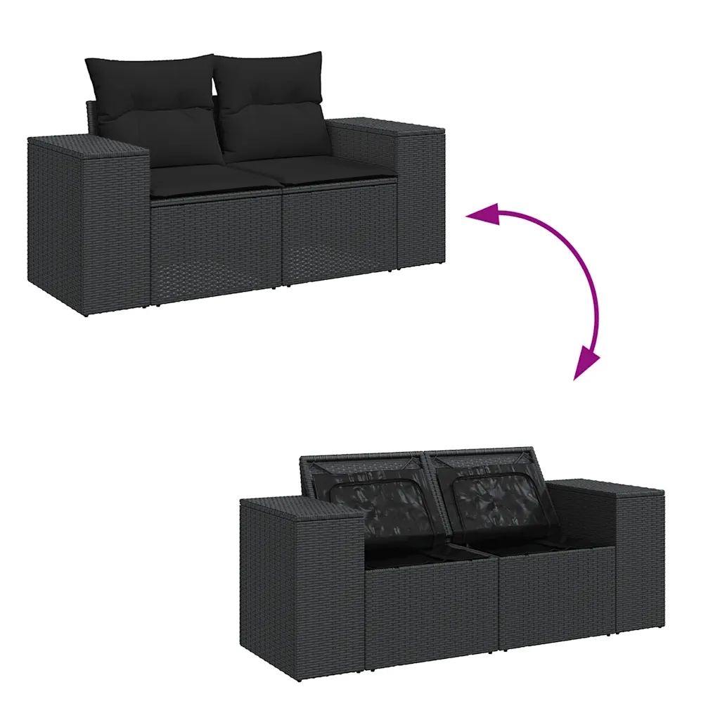 vidaXL Set Divani da Giardino 9 pz con Cuscini Nero in Polyrattan