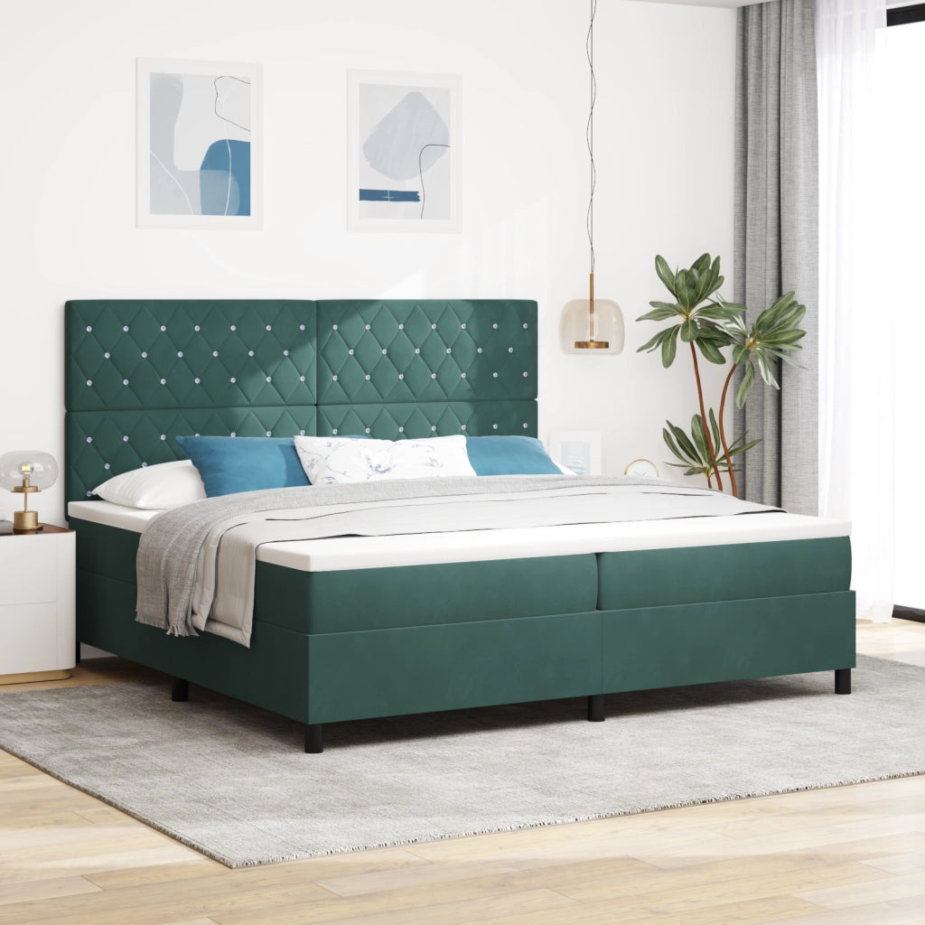 Letto a Molle con Materasso Verde Scuro 200x200 cm Velluto