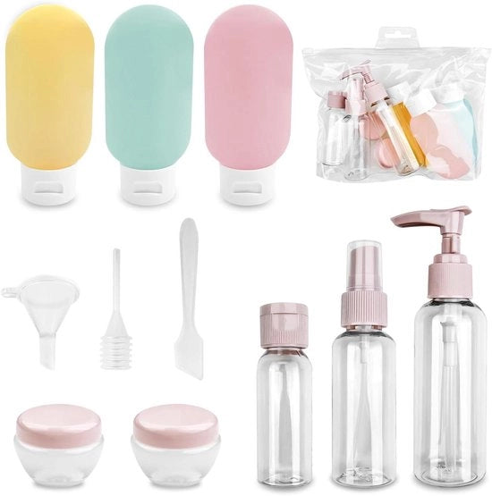 Set di flaconi da viaggio portatili 11 pezzi per cosmetici e liquidi con borsa da bagno