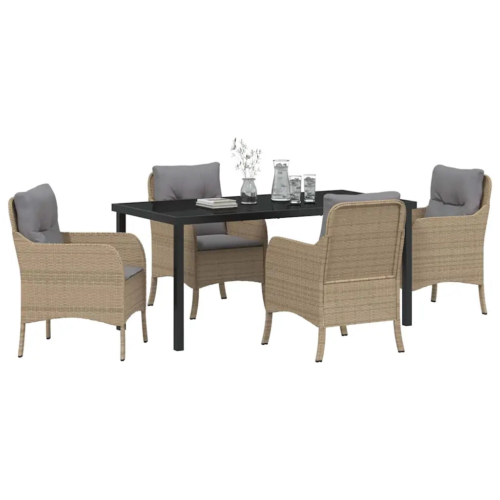 Set da Pranzo per Giardino con cuscino 5 pcs Beige polyrattan 3380179