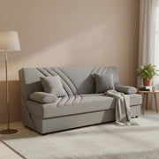 Divano letto Apicella, Divano letto contenitore a 3 posti con 2 cuscini inclusi, SofÒ  da soggiorno in tessuto imbottito con apertura click-clack, Cm 181x81h88, Grigio