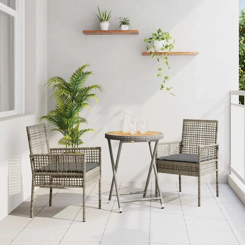 Set Bistro da Giardino 3 pz | Set Salotto da Giardino Grigio polyrattan