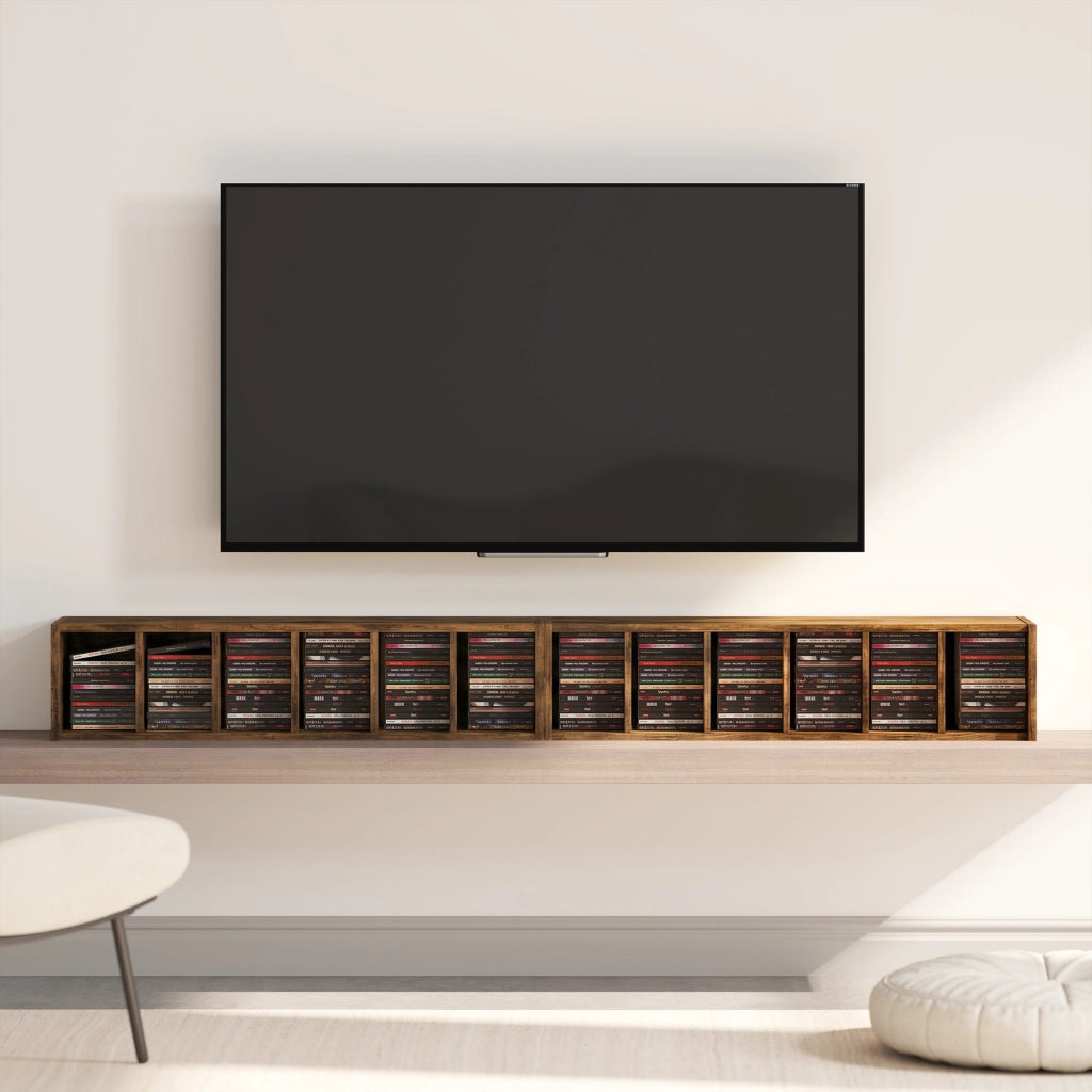 Set 2 Librerie 21x22,5x88,5 cm Mobili Porta CD con Ripiani Regolabili per 204 CD in Legno Marrone Rustico