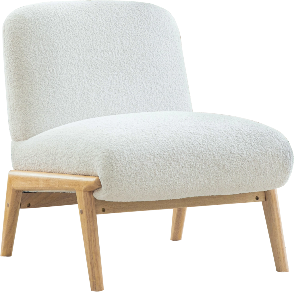 Poltrona Lounge in Tessuto Chenille ¨C Xylo ¨C Avorio, Gambe in Legno