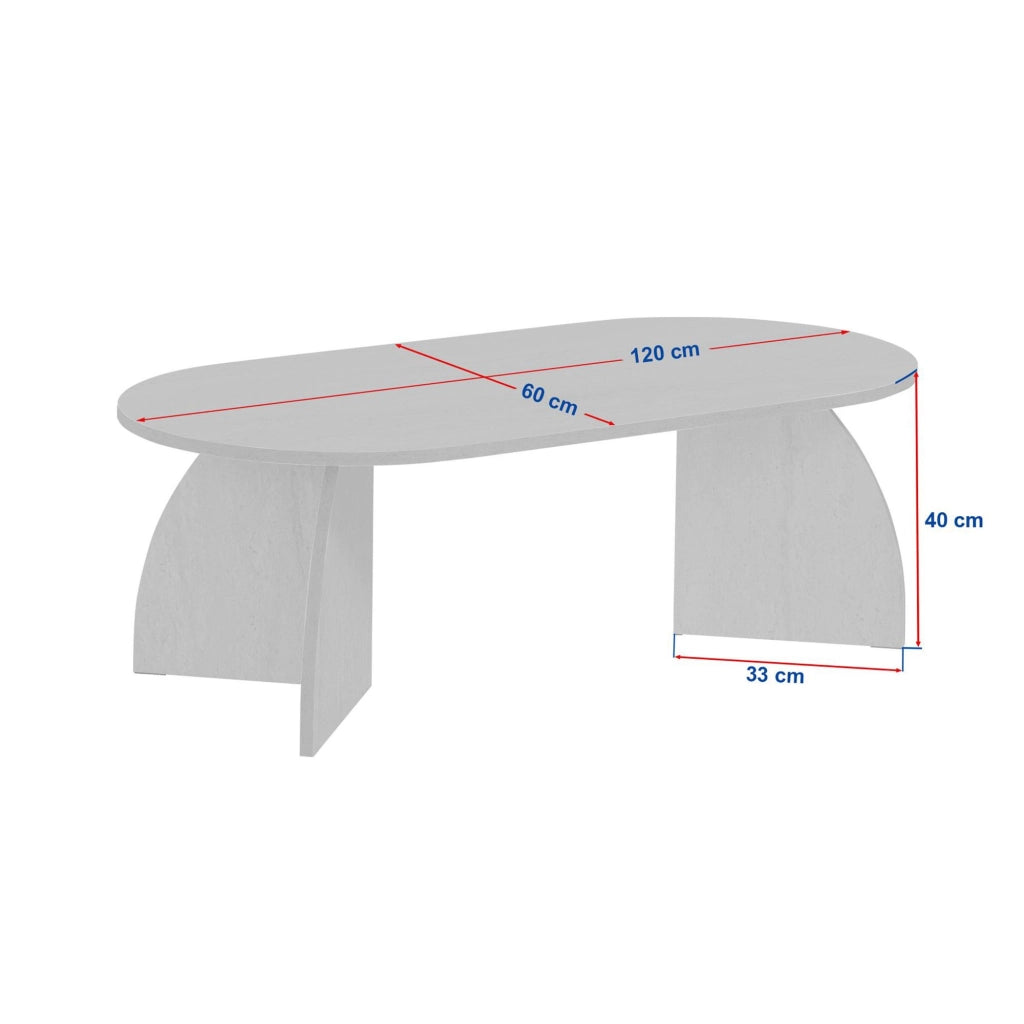 Nohaza, Tavolino da Salotto Forma Ovale, 120x60x40h cm Bianco Marmo