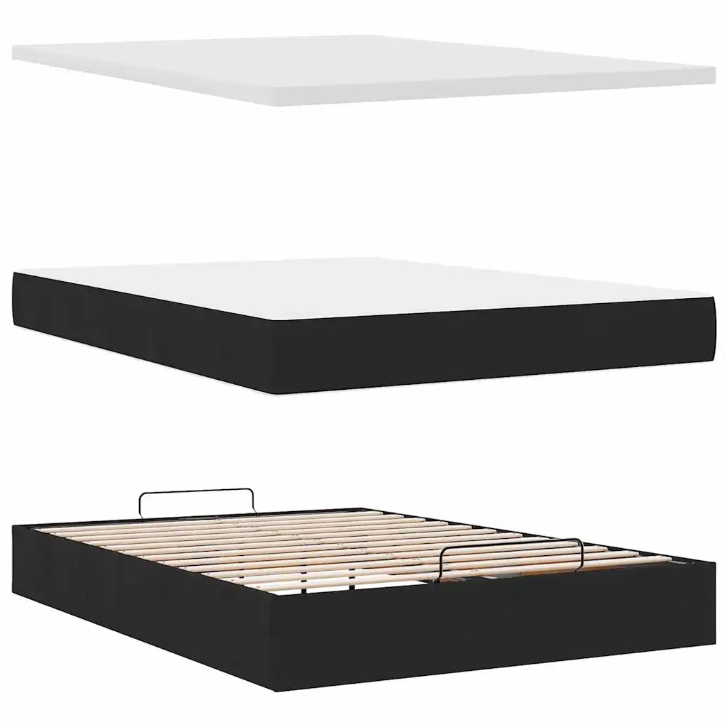 Struttura Letto Pouf con Materasso Nero 140x200 cm in Tessuto 3314178