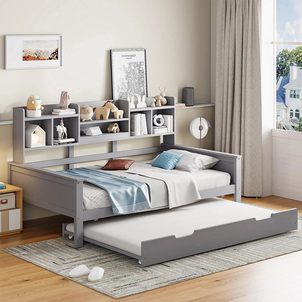 Divano letto in legno 90x200cm - Xylo - grigio, estensibile 90x190cm, pino