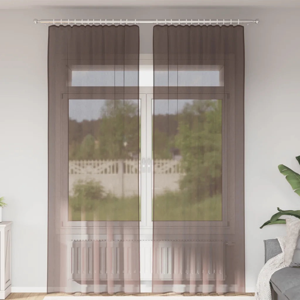 vidaXL Tende in Voile con Tasche per Aste 2 pz Marrone