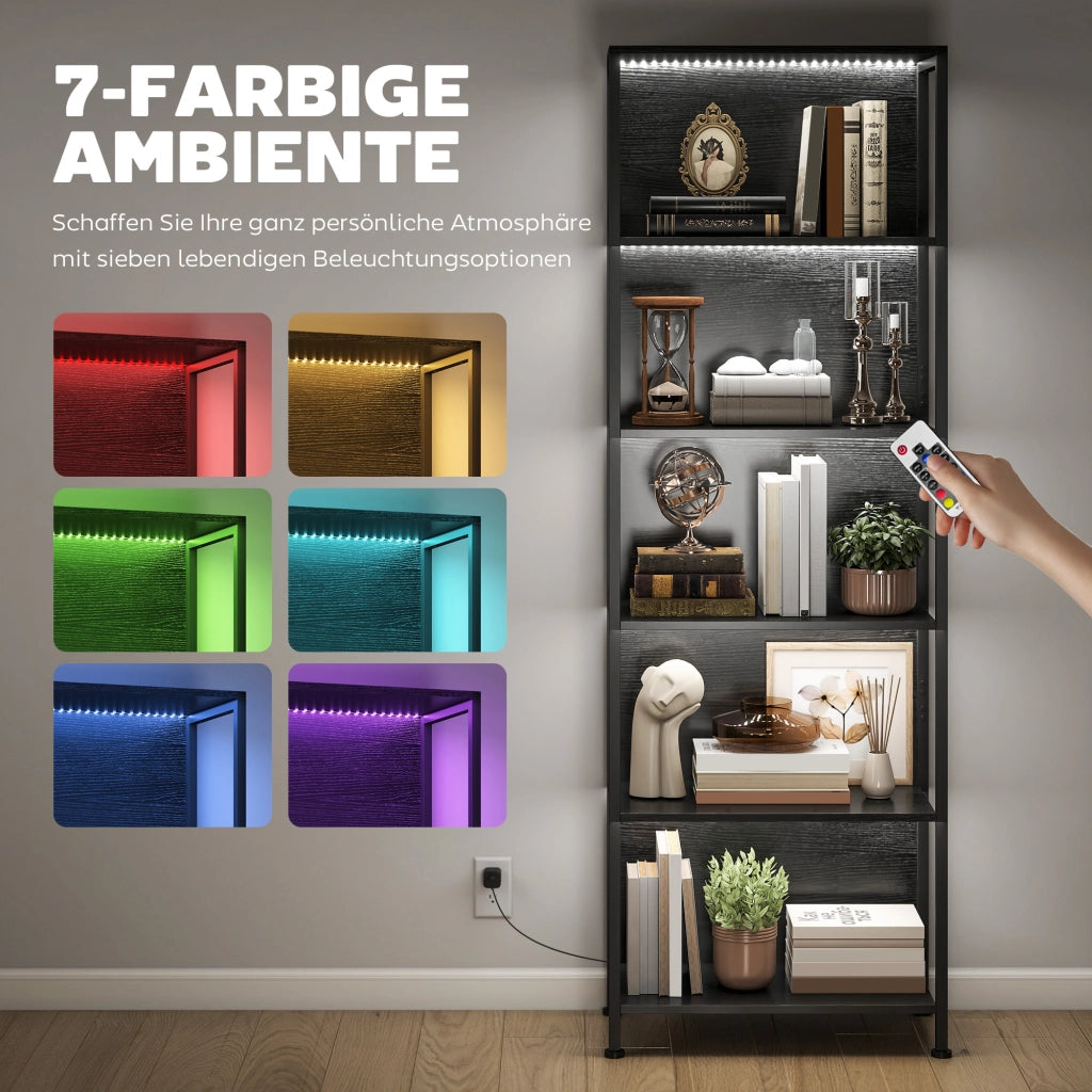 Libreria con illuminazione LED 5 livelli scaffale ¨C zephmum ¨C 60x30x179 nero