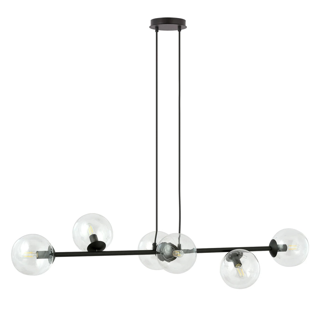Lampadario Contemporaneo 6 Luci Durga In Acciaio Nero E Sfere Vetro Trasparente